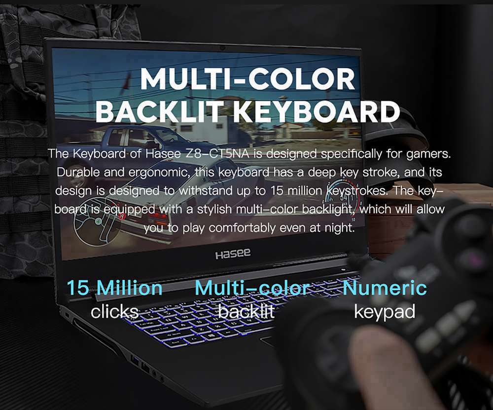 Hasee Z8-CT5NA Gaming Laptop Intel Core i5-9300H 15.6 Inch 1920 x 1080 FHD Screen NVIDIA GeForce&reg; RTX 2060 Windows 10 8GB DDR4 512GB SSD RGB Backlit Keyboard English Version - Black