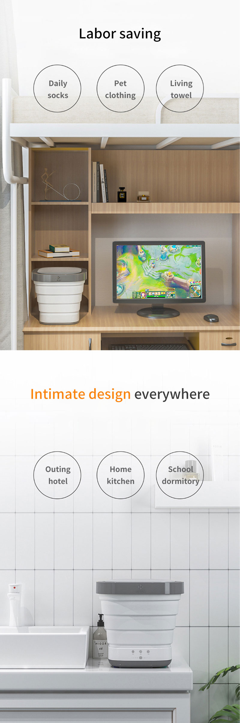 Moyu Foldable Washing Machine Portable Energy-saving For Travel Dormitory - White