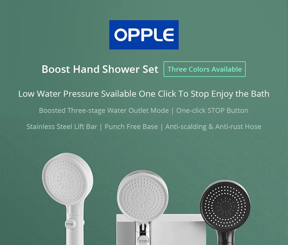 OPPLE Pressurized Handheld Shower Set Punch-Free Adsorption Three-speed Mode Adjustable Automatic Charging One-click STOP Button - White