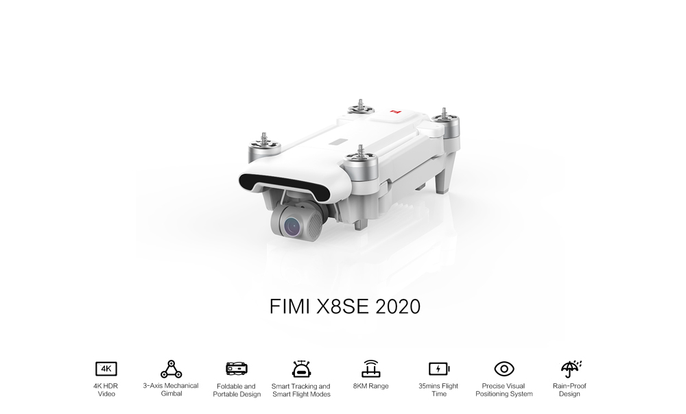 Xiaomi FIMI X8 SE 2020 4K Camera 8KM GPS WiFi FPV Foldable RC Drone with 3-Axis Gimbal 35mins Flight Time RTF - White