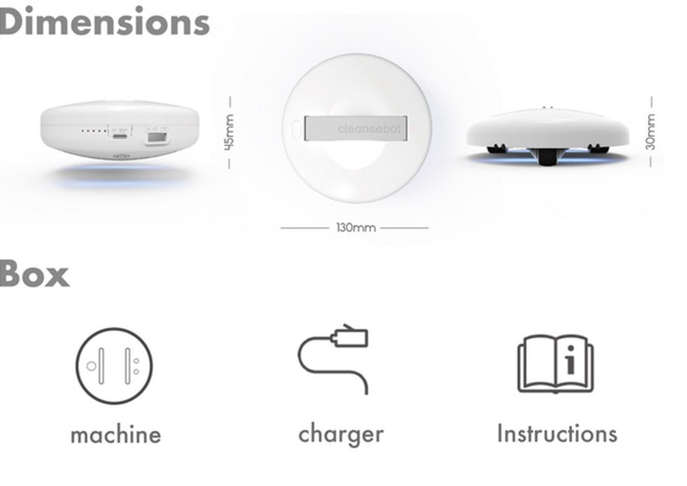 Cleansebot Portable Intelligent Sterilization Disinfection Robot AI Sensor USB Charging For Travel Pillowcases Mattresses Mobile Phones Toys Clean Mites - White