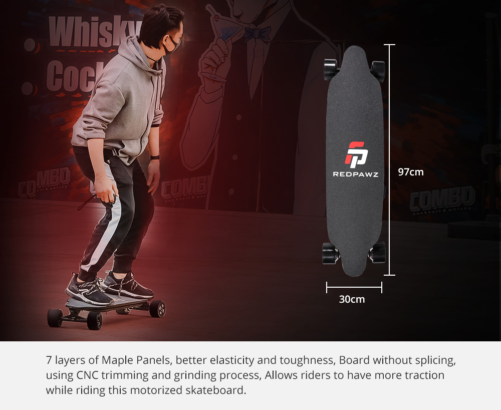 REDPAWZ RDZ-07 Electric Skateboard 300W x2 Dual Motors 6600mAh Battery Max Speed 40km/h With Remote Control - Black