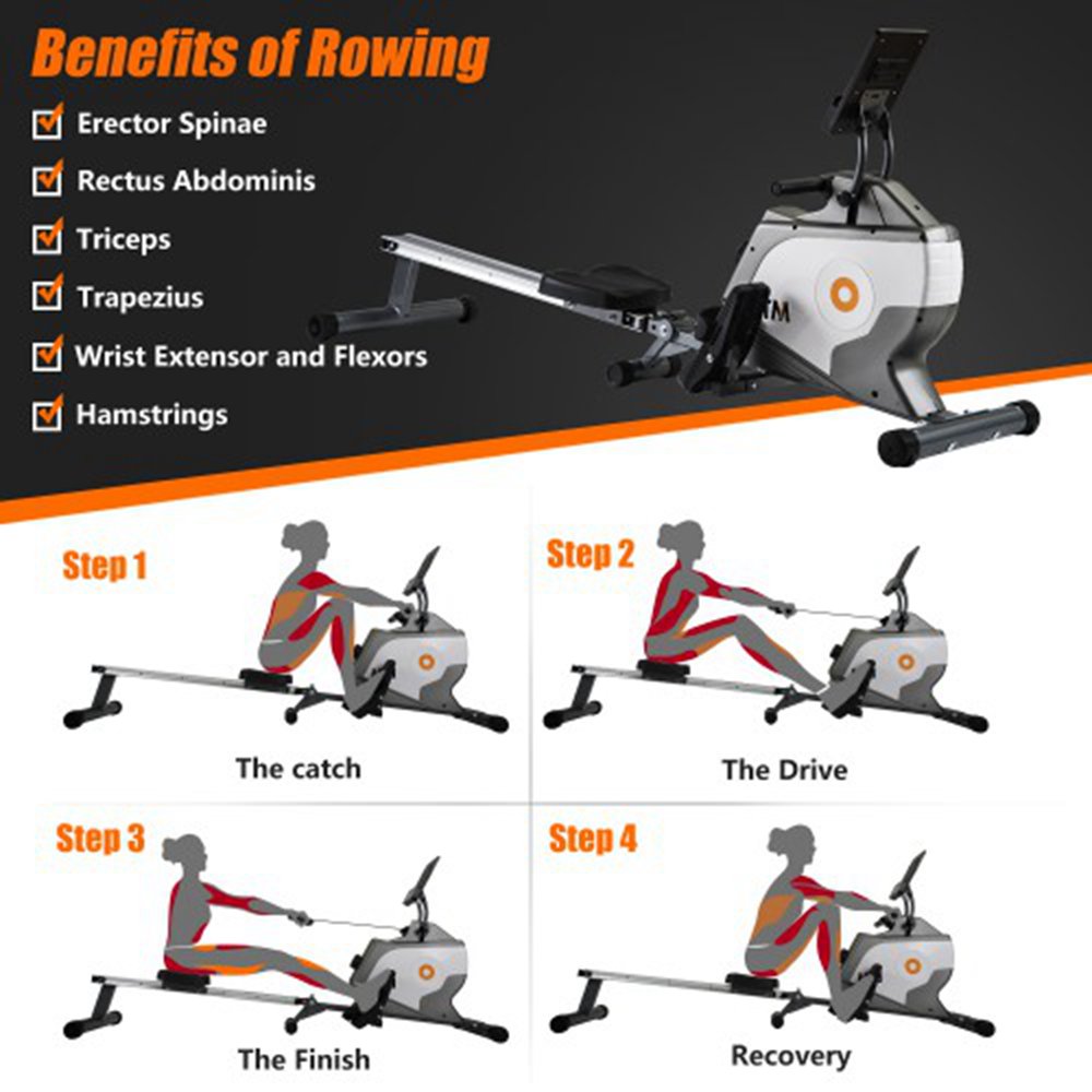 2019 Folding Fitness Rowing Machine Smart LCD Display Adjustable Resistance Max Load 120kg Cardio Workout  - Grey