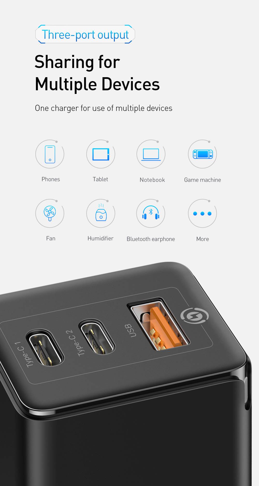 Baseus 65W GaN Fast Charger PD3.0 QC4.0 EU Plug White