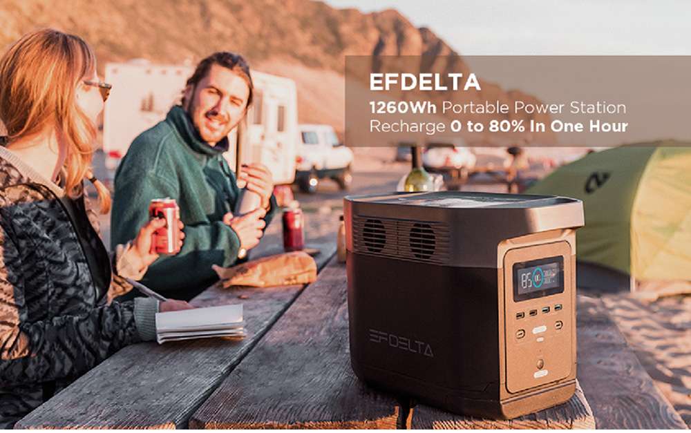 EcoFlow DELTA 1300 Portable Outdoor Mobile Emergency Power Station 1260Wh Capacity EFDELTA Solar Quick Charging 6 x 1800W AC Power Socket - Black