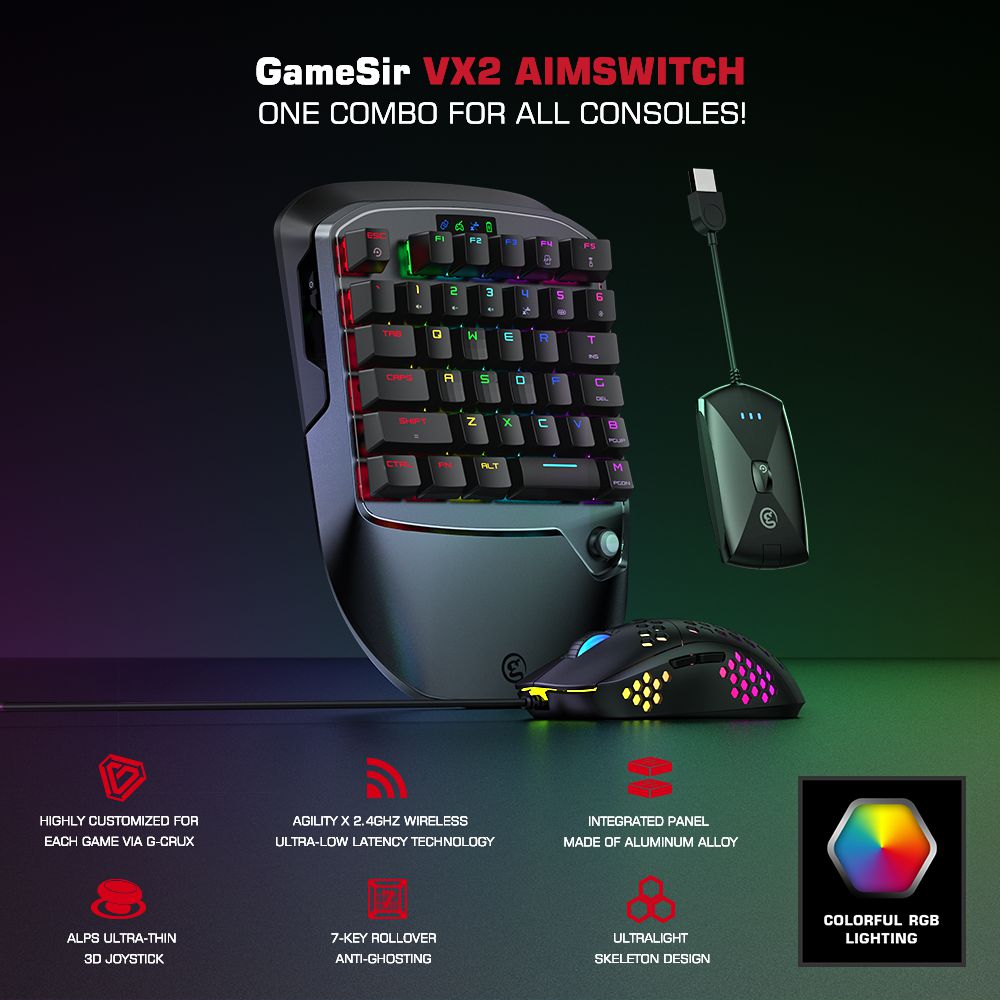 GameSir VX2 AimSwitch Mechanical Keyboard Mouse Converter Set For Xbox One PS4 PS3 Switch Windows PC - Black
