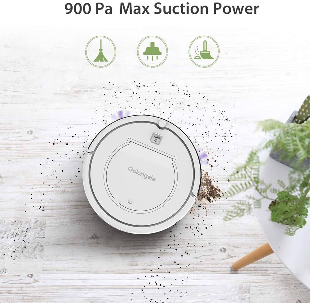 Goloele KK320A1N Sweeping Robot Vacuum Cleaner 900Pa Suction Four Cleaning Modes 330ml Dust Box Anti-fall Denser Working Time 90 Minutes - White