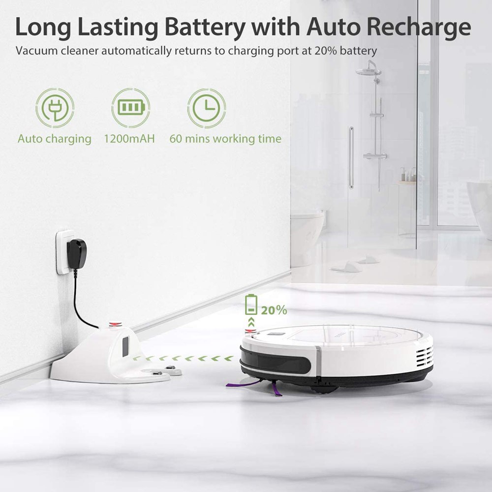 Goloele KK320A1N Sweeping Robot Vacuum Cleaner 900Pa Suction Four Cleaning Modes 330ml Dust Box Anti-fall Denser Working Time 90 Minutes - White