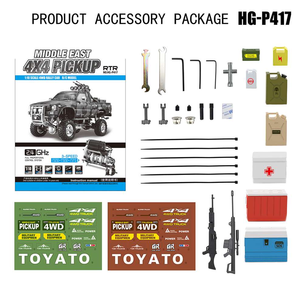 HG P417 2.4G 1/10 4X4 4WD Rock Crawler Truck RC Car without Battery Charger - Army Green