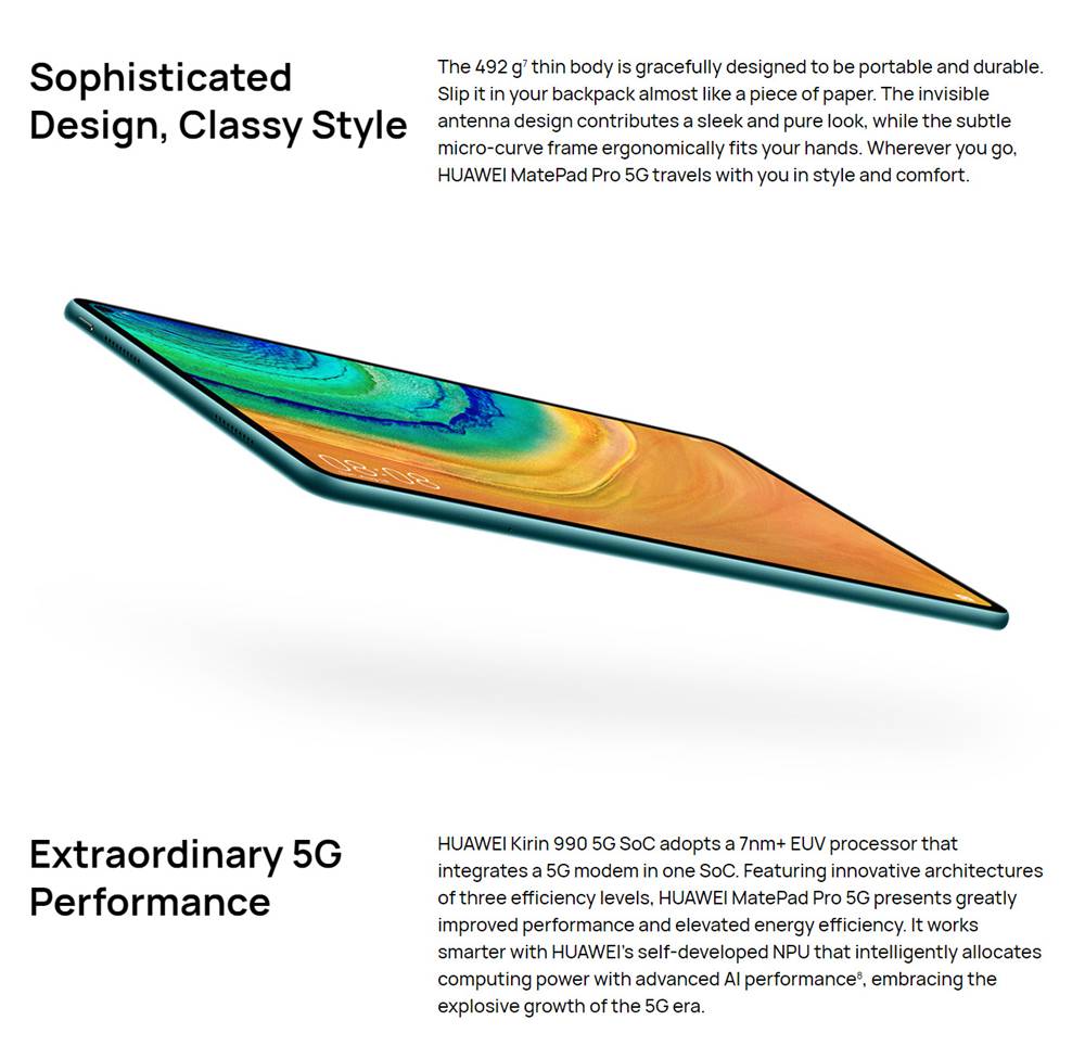 HUAWEI MatePad Pro Tablet 5G Version HiSilicon Kirin 990 10.8 Inch 2560 x 1600 IPS Screen Android 10.0 8GB RAM 256GB ROM 7250mAh Battery Dual Camera - Orange