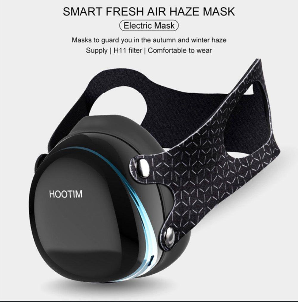 Hootim Smart Anti-haze Sterilization Mask Active Air Supply Breathing Valve Element H11 Filter 3-layer Filtration Efficiency 98.9% 760mAh Battery - Black