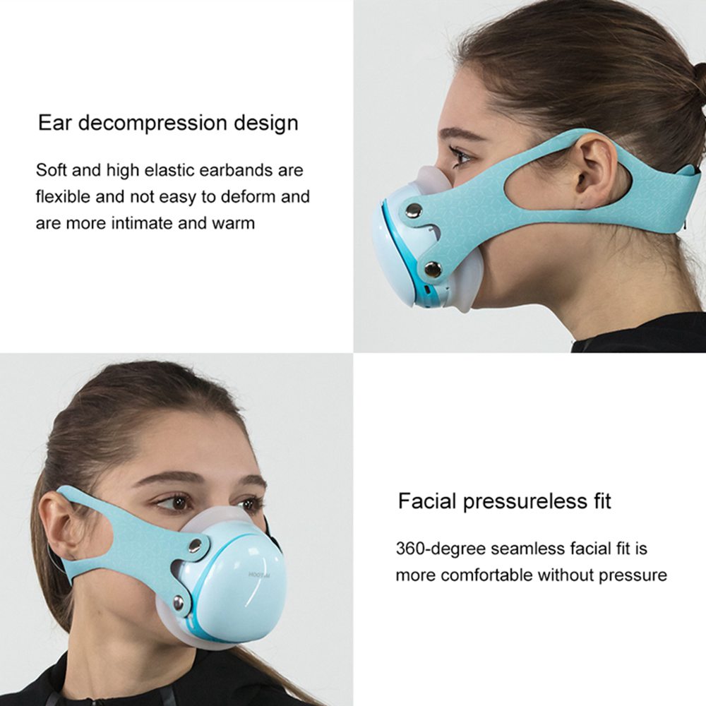 Hootim Smart Anti-haze Sterilization Mask Active Air Supply Breathing Valve Element H11 Filter 3-layer Filtration Efficiency 98.9% 760mAh Battery - Black