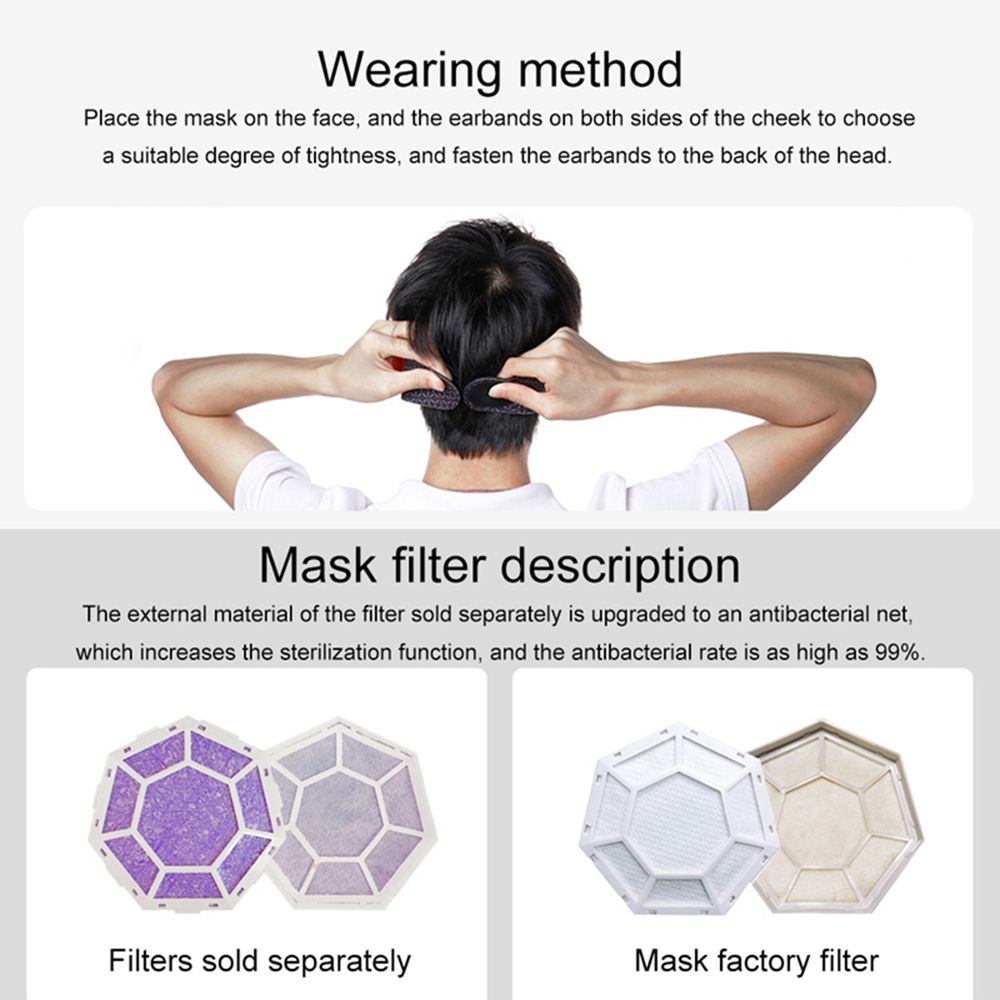 Hootim Smart Anti-haze Sterilization Mask Active Air Supply Breathing Valve Element H11 Filter 3-layer Filtration Efficiency 98.9% 760mAh Battery - Black
