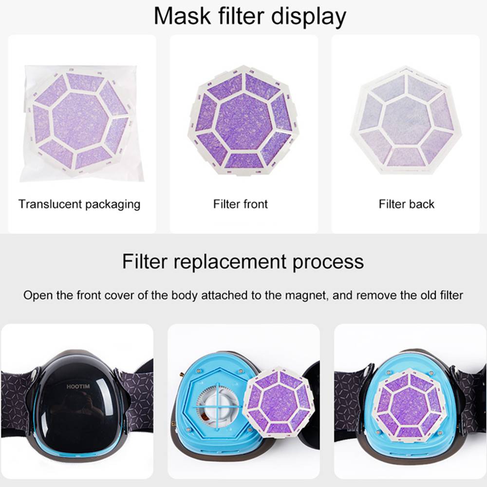 Hootim Smart Anti-haze Sterilization Mask Active Air Supply Breathing Valve Element H11 Filter 3-layer Filtration Efficiency 98.9% 760mAh Battery - Black