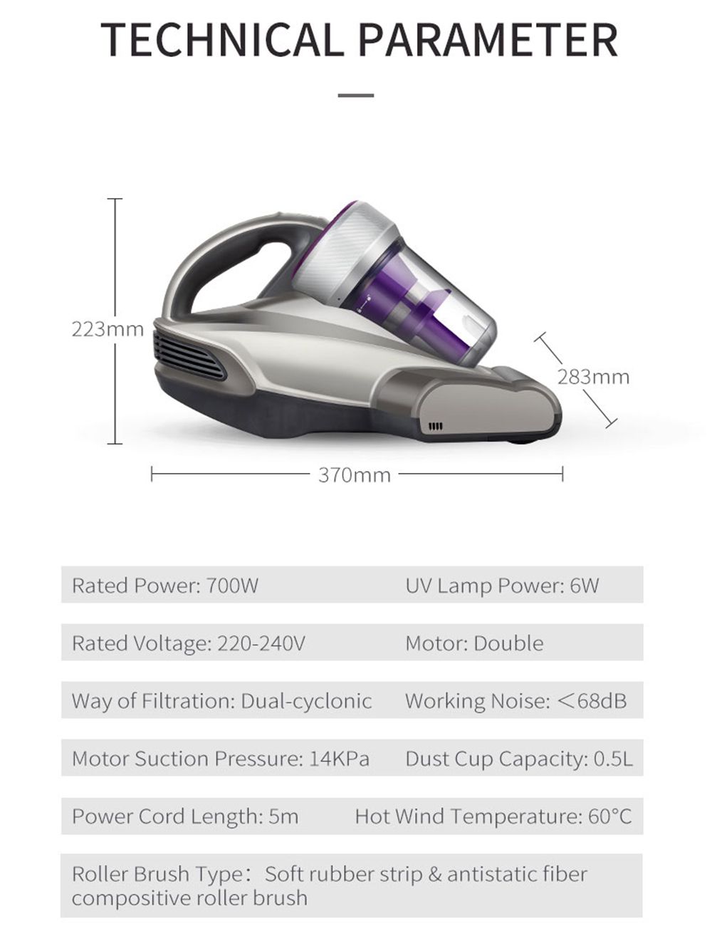 JIMMY JV35 Anti-mite Vacuum Cleaner UV Acaricide 700W Power 14Kpa Strong Suction International Version - Gray