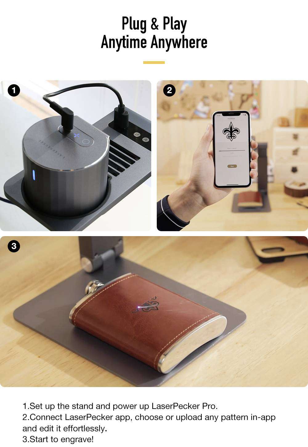 LaserPecker Pro Portable Handheld Intelligent Laser Engraver Autofocusing Folding Smart Control Standard - Grey