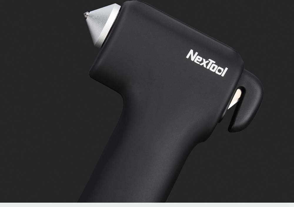 NexTool Multifunction Lifesaving Hammer Emergency Lighting Tungsten Steel Hammer Head Built-in Rope Cutter Magnet Fixed USB Charging Mobile Power - Black
