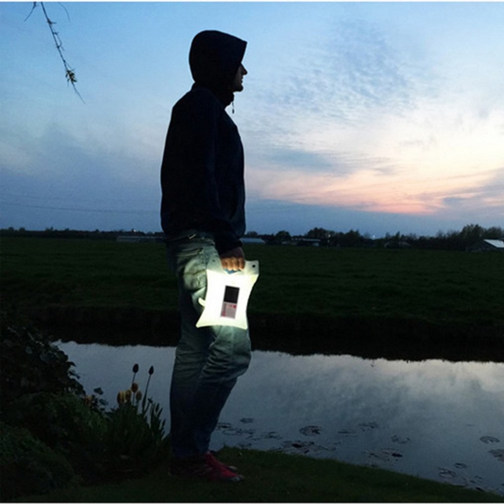 Portable Folding LED Light Waterproof Inflatable Solar Charging Adjustable Brightness Eye Protection For Camping Hiking Outdoor Emergency - White