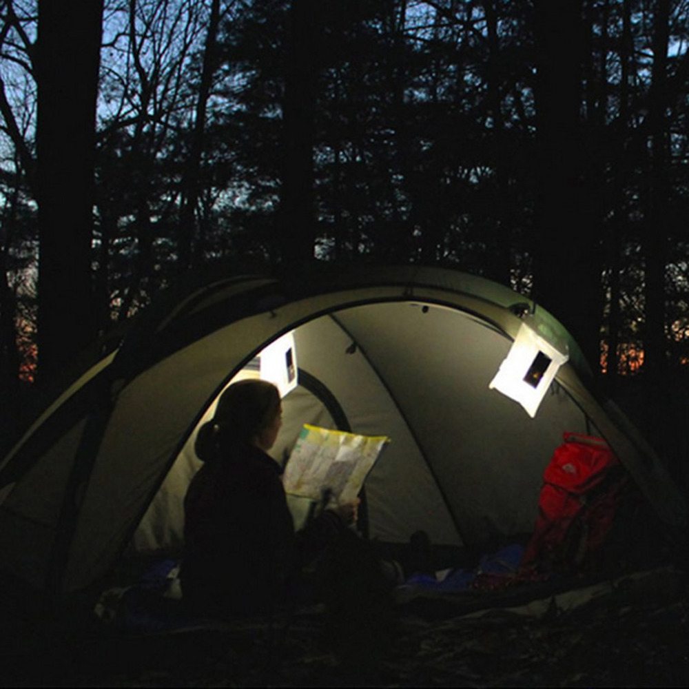 Portable Folding LED Light Waterproof Inflatable Solar Charging Adjustable Brightness Eye Protection For Camping Hiking Outdoor Emergency - White