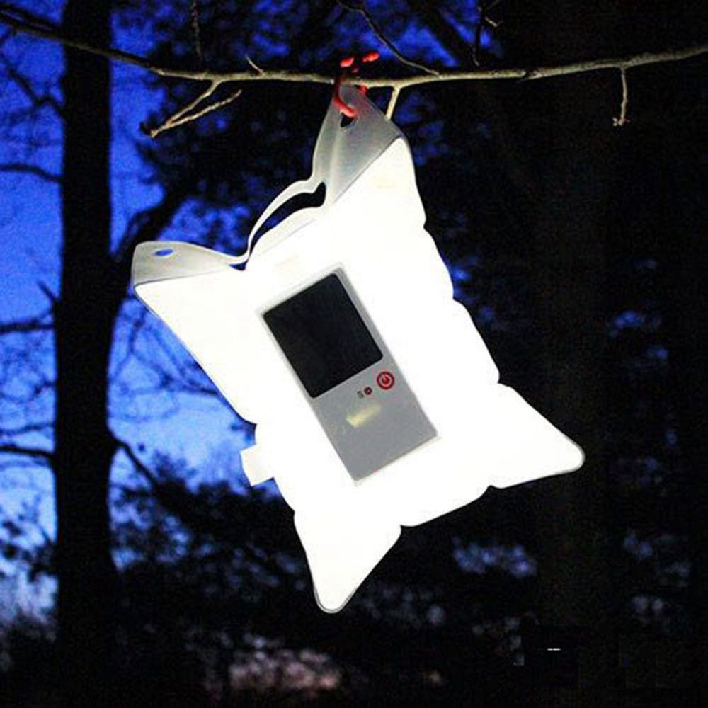 Portable Folding LED Light Waterproof Inflatable Solar Charging Adjustable Brightness Eye Protection For Camping Hiking Outdoor Emergency - White