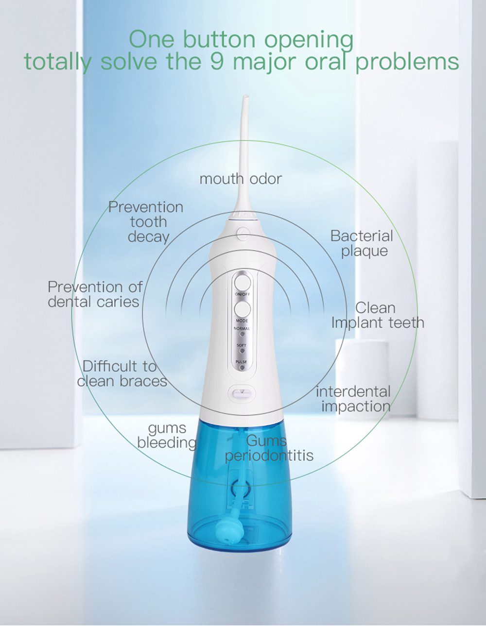 Portable Teeth Irrigator Mute Oral Care Three Modes USB Charging IPX7 Waterproof - White