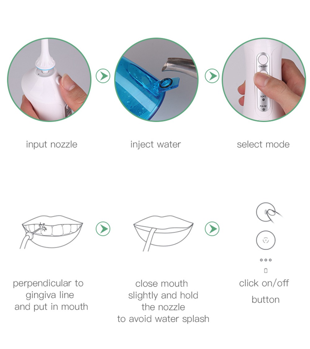 Portable Teeth Irrigator Mute Oral Care Three Modes USB Charging IPX7 Waterproof - White