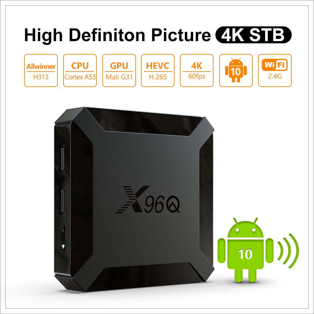 X96Q Allwinner H313 4K@60fps Android 10TV BOX 1GB RAM 8GB ROM 2.4G WIFI HDMI AV RJ45 USB2.0