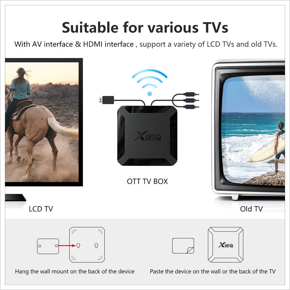 X96Q Allwinner H313 4K@60fps Android 10TV BOX 1GB RAM 8GB ROM 2.4G WIFI HDMI AV RJ45 USB2.0