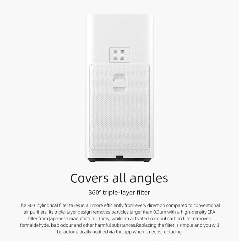 Xiaomi Mijia Air Purifier 2H HEPA Triple-layer Filter Formaldehyde Removal Real-time AQI Monitoring Google Assistant Amazon Alexa Voice Control Home Office International Version - White
