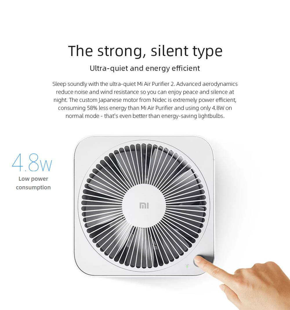 Xiaomi Mijia Air Purifier 2H HEPA Triple-layer Filter Formaldehyde Removal Real-time AQI Monitoring Google Assistant Amazon Alexa Voice Control Home Office International Version - White