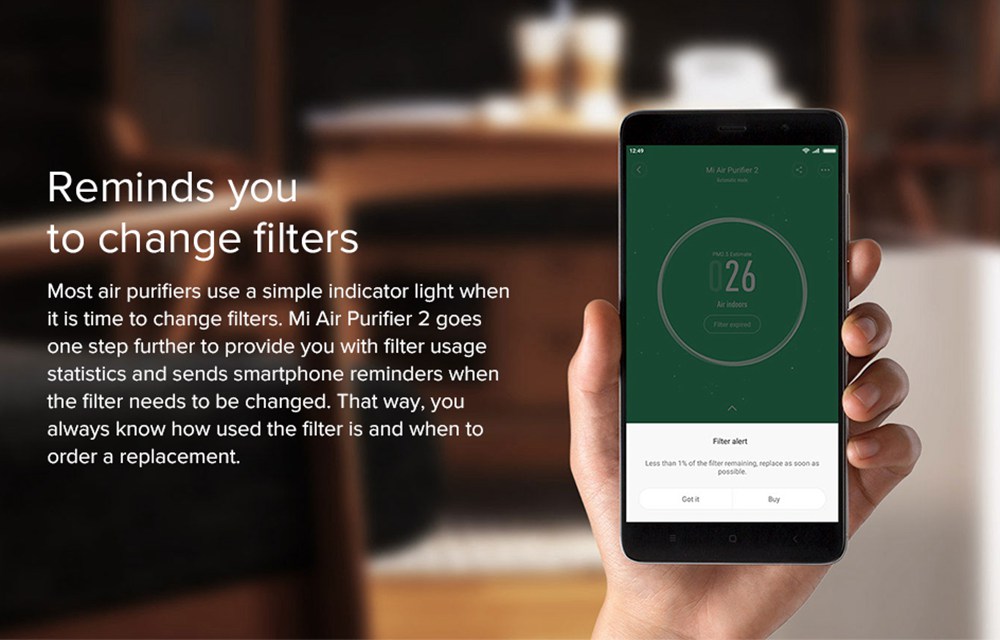 Xiaomi Mijia Air Purifier 2H HEPA Triple-layer Filter Formaldehyde Removal Real-time AQI Monitoring Google Assistant Amazon Alexa Voice Control Home Office International Version - White