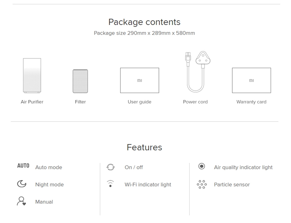 Xiaomi Mijia Air Purifier 2H HEPA Triple-layer Filter Formaldehyde Removal Real-time AQI Monitoring Google Assistant Amazon Alexa Voice Control Home Office International Version - White