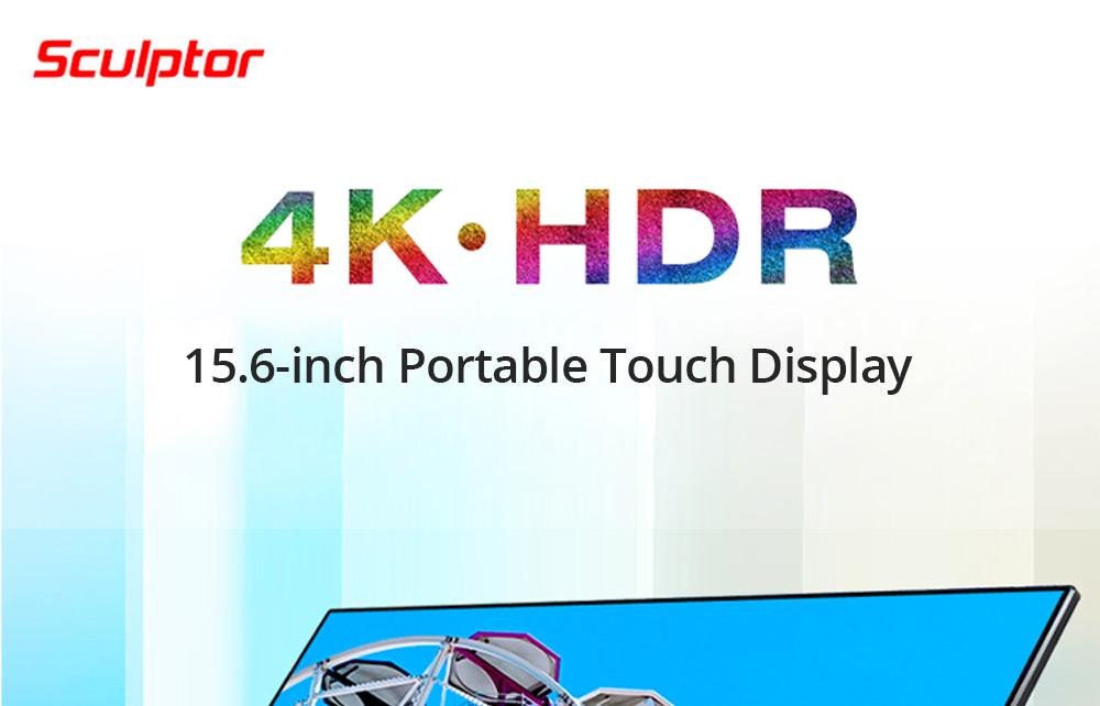 Sculptor MU156LR 15.6" 4K UHD IPS OSD Touch Menu Portable Monitor 72% NTSC HDR Dual Type-C+Mini HDMI Gaming Display Screen For Smartphones Digital Cameras Tablets Laptops Game Consoles - Black