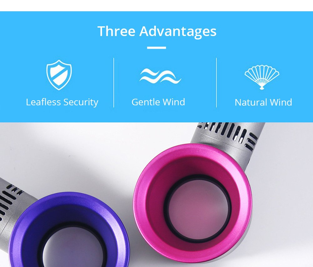 Portable Handheld Leafless Fan Manual Button USB Charging 2000mAh Battery Three Wind Speeds Detachable Base Summer Cool Down - Silver