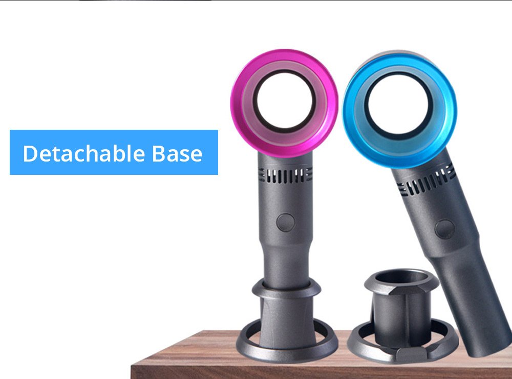 Portable Handheld Leafless Fan Manual Button USB Charging 2000mAh Battery Three Wind Speeds Detachable Base Summer Cool Down - Silver