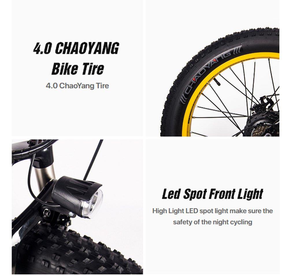 RICH BIT TOP-022 Electric Mountain Bike 26'' Tires 1000W Motor 35km/h Max Speed Up To 60km Range Dual Disc Brake LCD Display - Black Yellow