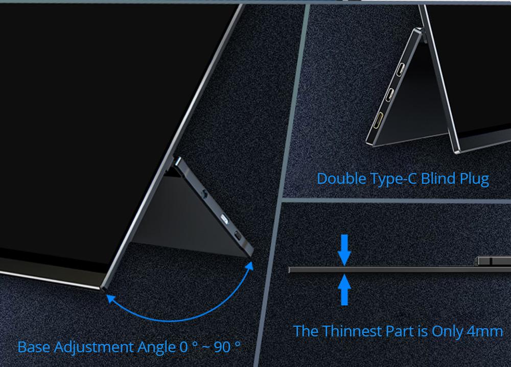 Sculptor MU156LR 15.6" 4K UHD IPS OSD Touch Menu Portable Monitor 72% NTSC HDR Dual Type-C+Mini HDMI Gaming Display Screen For Smartphones Digital Cameras Tablets Laptops Game Consoles - Black