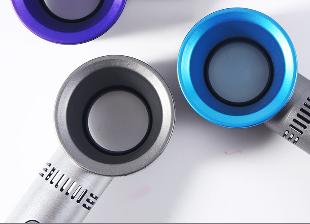 Portable Handheld Leafless Fan Manual Button USB Charging 2000mAh Battery Three Wind Speeds Detachable Base Summer Cool Down - Silver