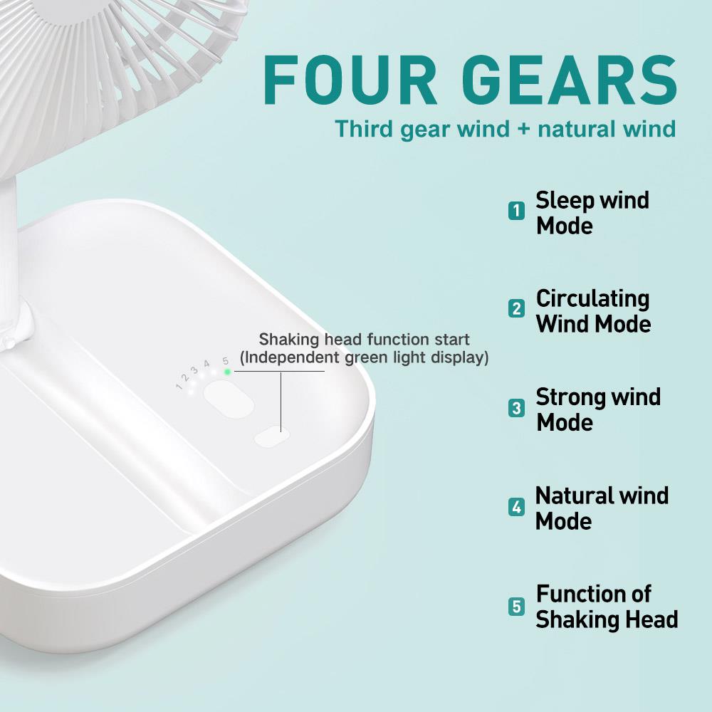 LF01-1 Smart Portable Folding Fan Adjustable Angle Mute Shaking Head Four Modes 10000mAh Battery Removable Cleaning For Office Outdoor Summer Cooling - White