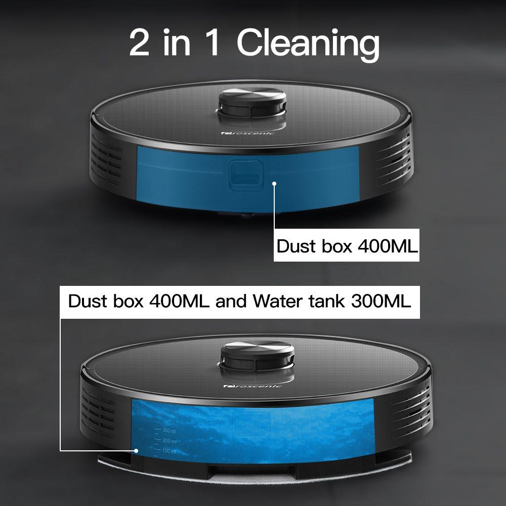 Proscenic U6 Intelligent Robot Vacuum Cleaner 2700Pa Suction LDS Laser Navigation Brushless Motor APP Control 300ml Electric Water Tank 150Min Runtime Automatic Charging - Black