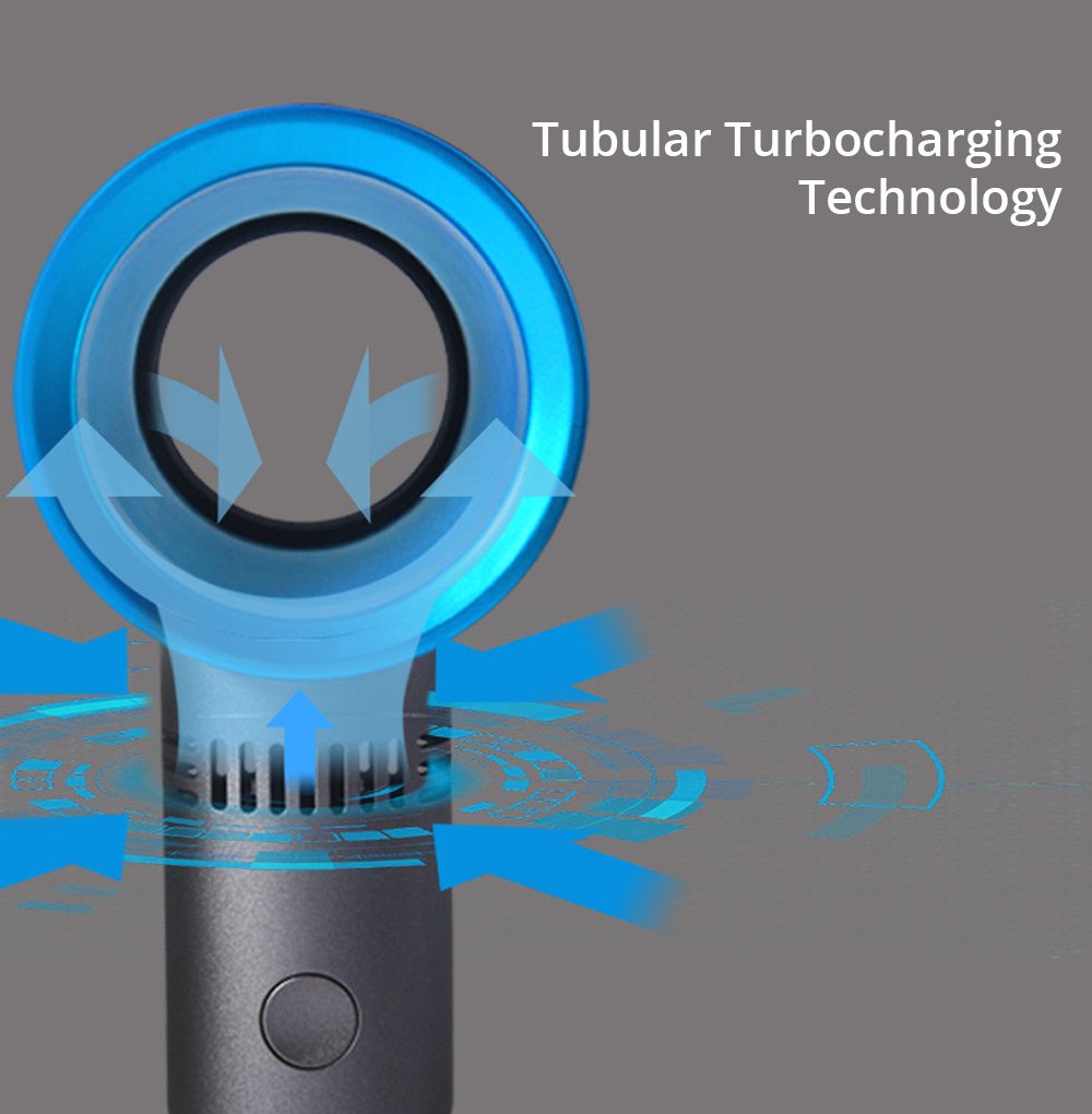 Portable Handheld Leafless Fan Manual Button USB Charging 2000mAh Battery Three Wind Speeds Detachable Base Summer Cool Down - Silver