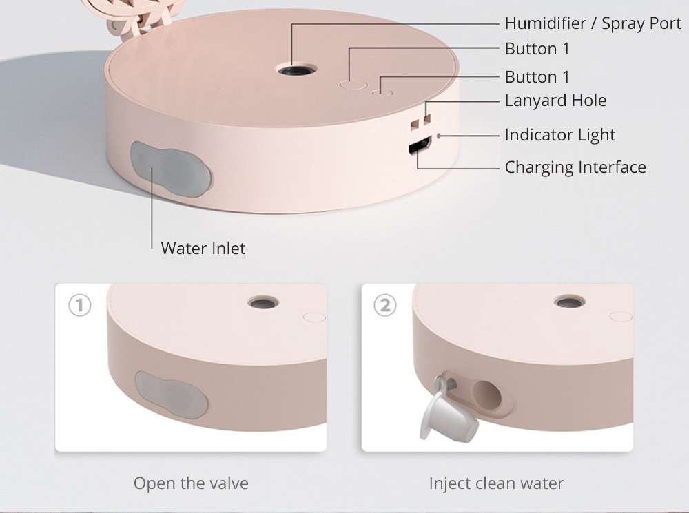 Mini Portable Handheld Spray Small Fan Hanging Neck Desktop Humidification USB Charging - Pink