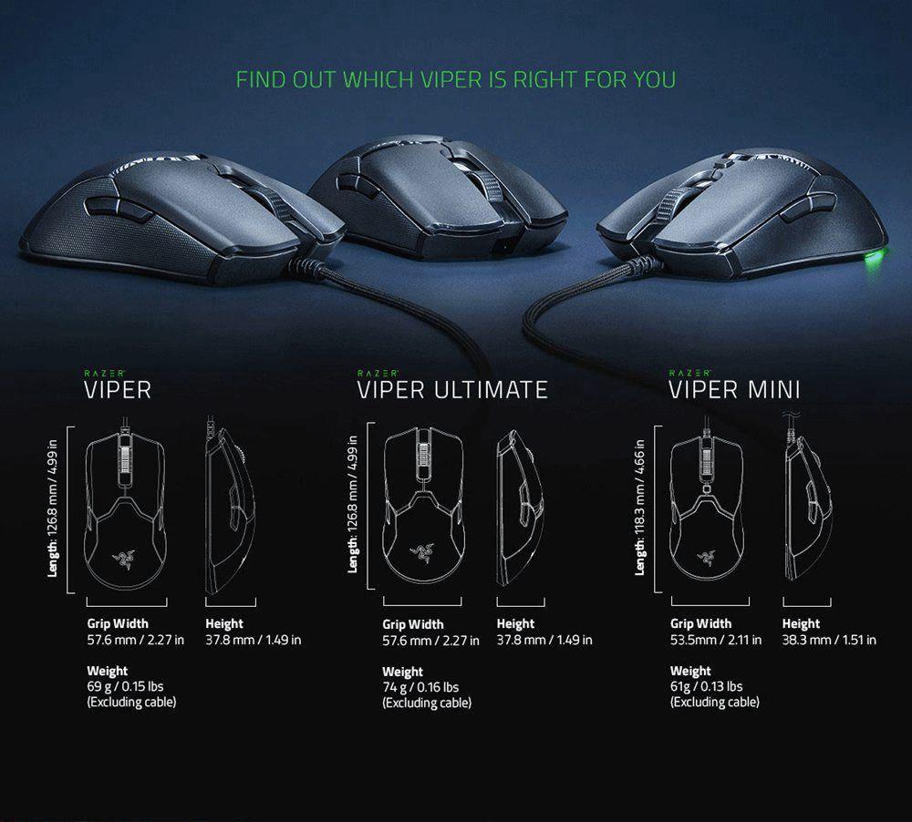 Razer Viper Mini RGB Gaming Mouse 8500 DPI Optical Sensor 6 Programmable Buttons 61G Ultra Light - Black