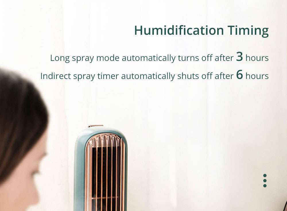 Summer Portable Desktop Spray Tower Fan Humidification Cooling Three Wind Speeds Smart Timing Silent Brushless Motor 220ml Water Tank USB Charging - White