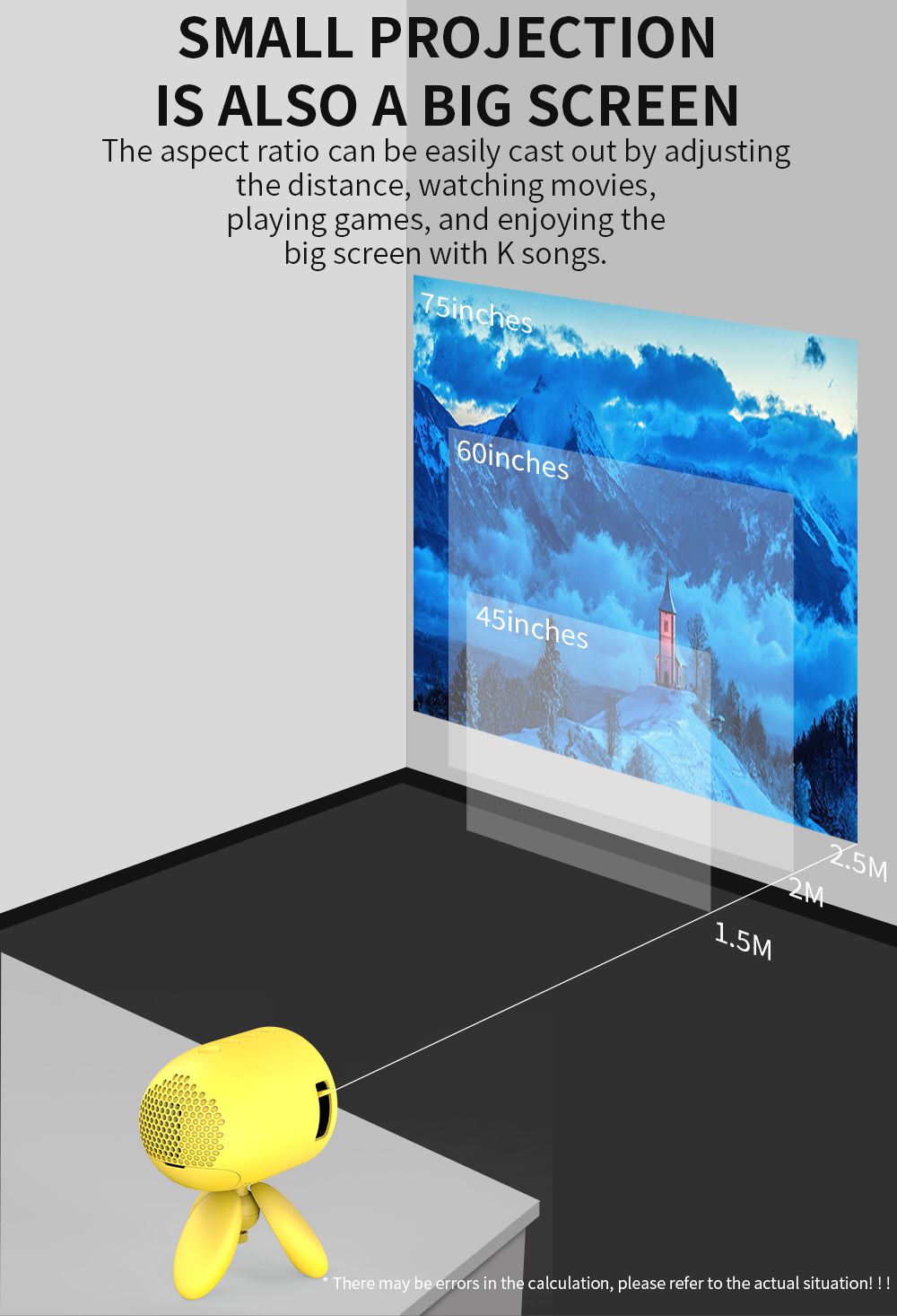 YG220 Mini Pocket Projector 480*320P Supports 1080P HDMI AV SD USB Compatible with Fire TV Stick/PS4/USB/HDMI/SD/AV