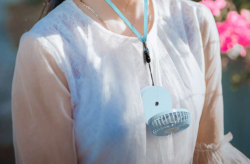Mini Portable Handheld Spray Small Fan Hanging Neck Desktop Humidification USB Charging - Pink