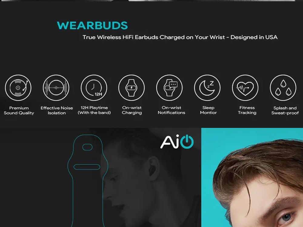 Aipower Wearbuds Qualcomm aptX Bluetooth 5.0 TWS Earbuds Fitness Graphene-Augmented Drivers Tracking Sleep Monitor 12H Playtime Noise Isolation IPX6