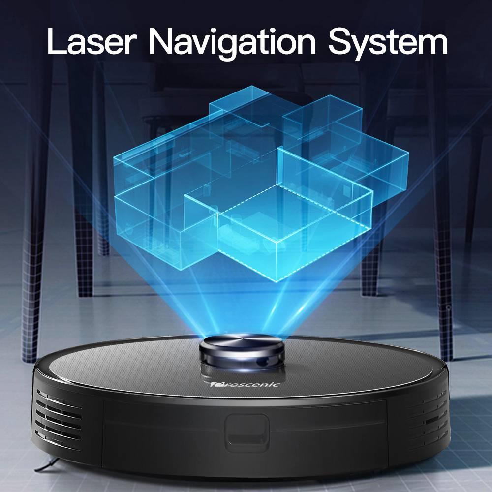 Proscenic U6 Intelligent Robot Vacuum Cleaner 2700Pa Suction LDS Laser Navigation Brushless Motor APP Control 300ml Electric Water Tank 150Min Runtime Automatic Charging - Black