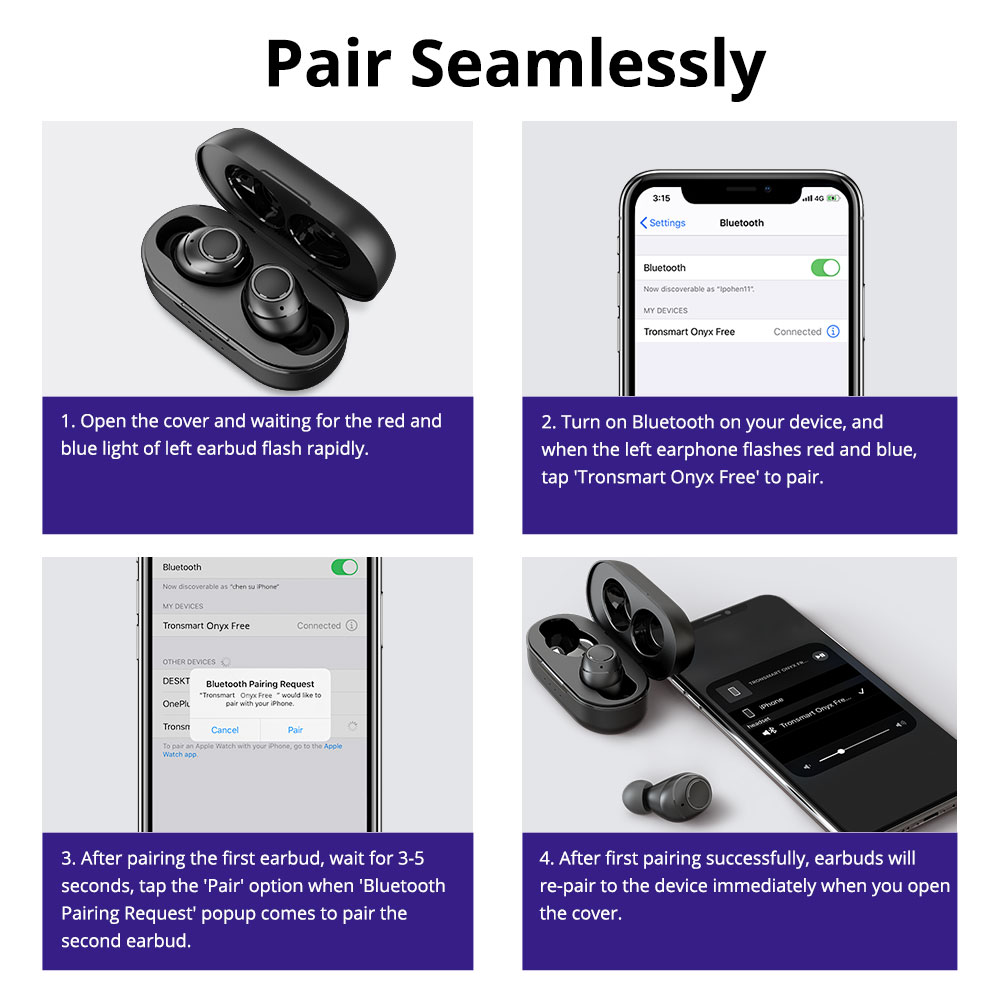 Tronsmart Onyx Free UV Sterilization TWS Earbuds Qualcomm QCC3020 IPX7 Qualcomm aptX Mono/Stereo Mode Pop Up Pairing Voice Assistant