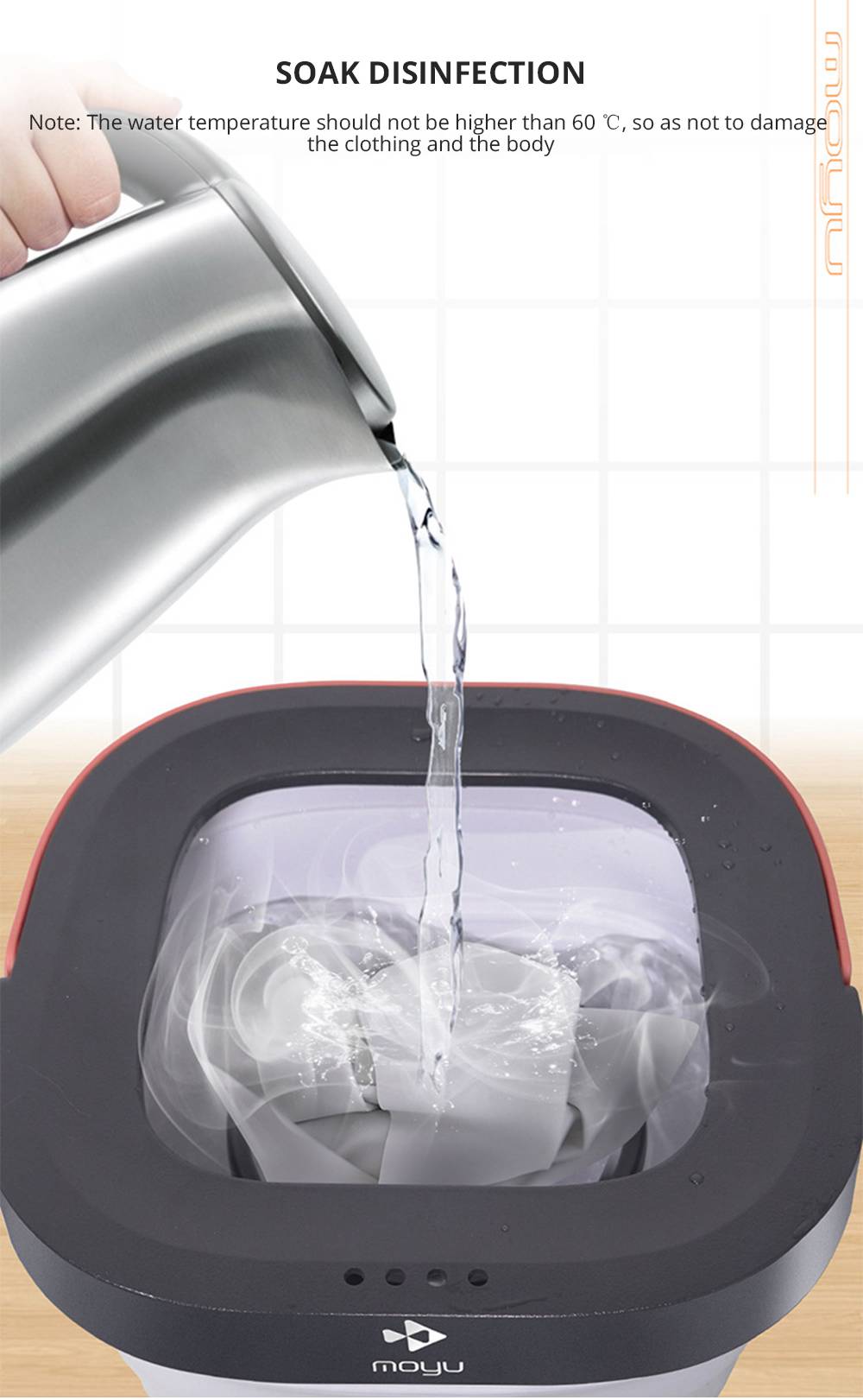 Moyu Second Generation Portable Mini Folding Automatic Washing Machine Spin Dry Energy Saving For Home Travel - Pink